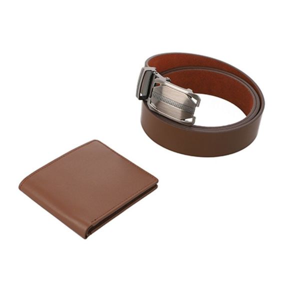 Tan 100% Genuine Leather Belt (46"x1.25") and RFID Protected Wallet (4.5"x3.75") - Picture 1 of 7